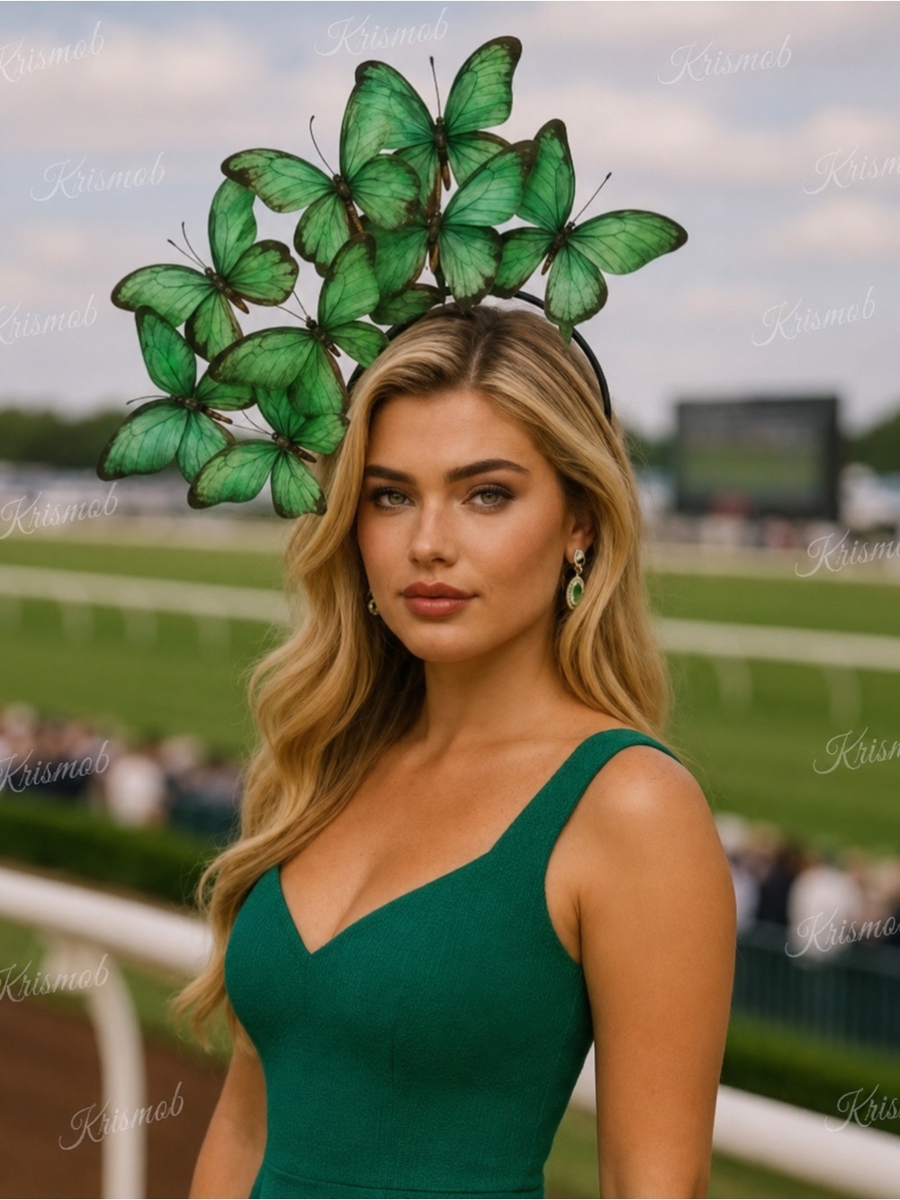 Kentucky Derby Hat Elegant Green Butterfly Fascinator Headband Statement
